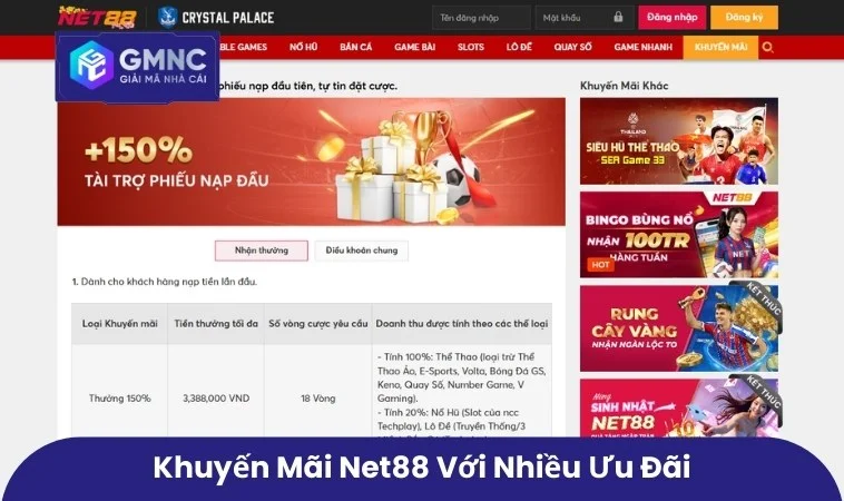 Khuyến mãi Net88 với nhiều ưu đãi